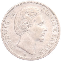 Монета 2 марки 1876 года D Германия (Бавария)