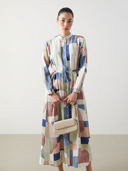 Hakim Yaka Desenli Kad?n G?mlek Elbise