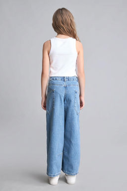 %100 Pamuk Wide Leg Jean Pantolon K_z _ocuk - Defacto фото 7