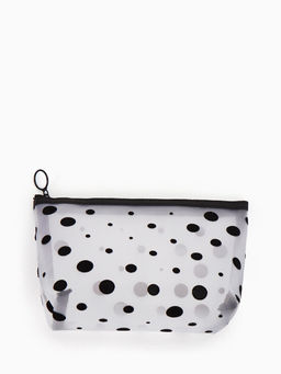 Косметичка DOTs, с рисунком, сетка, на молнии, белая