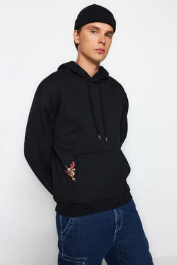 TRENDYOL MAN Siyah Oversize/Genis Kesim Kapusonlu Cepli Y?lbas? Temal? Sweatshirt TMNAW23SW00110 - Trendyolmilla фото 3