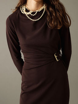 D?k?ml? Yaka B?zg?l? Krep Elbise