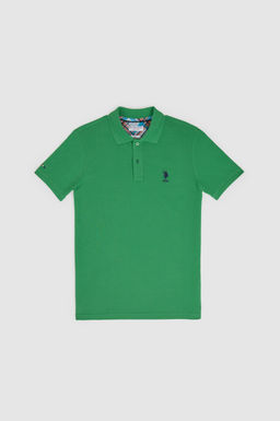Erkek Slim Fit Polo Yaka Ye_il Basic Ti__rt