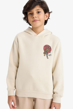Kap__onlu S_rt Bask_l_ __i Yumu_ak T_yl_ Sweatshirt Erkek _ocuk - Defacto фото 3