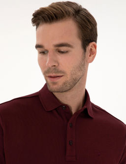 Bordo Regular Fit %100 Pamuk 3 _plik Polo Yaka Sweatshirt