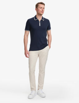 Lacivert Slim Fit %100 Pamuk Fermuarl_ Polo Yaka Ti__rt