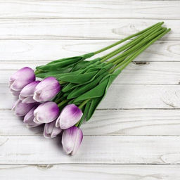 Цветок искусственный Тюльпан 30 см бело-фиолетовые / 1205 /уп 10/200/1200/ латэкс - Галеонтрейд фото 8