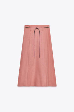LINEN BLEND MIDI SKIRT WITH BELT - Zara фото 5