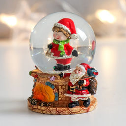 Цена за 6 шт. Снежный шар новогодний стеклянный «Малыш со звёздами в ожидании Деда Мороза», полистоун, 4,5х4,5х6,5 см