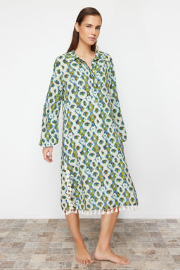 Geometrik Desenli Maxi Dokuma Puskullu Plaj Elbisesi TBESS24EL00105 - Trendyolmilla фото 2