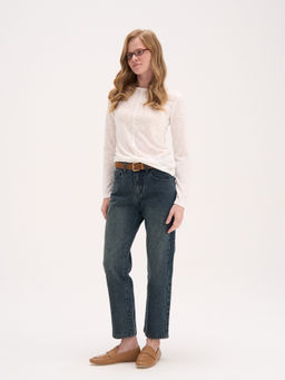 Джинсы Straight fit с вискозой "Сине-зеленый джинс" женские