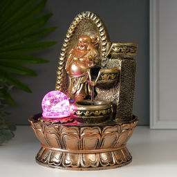 Фонтан настольный с подсветкой «Хотей в арке с водопадом», от сети, 28.5×20×20 см