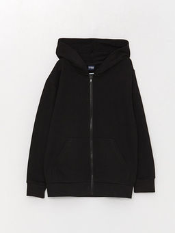Kap??onlu Basic Uzun Kollu Erkek ?ocuk Fermuarl? Sweatshirt