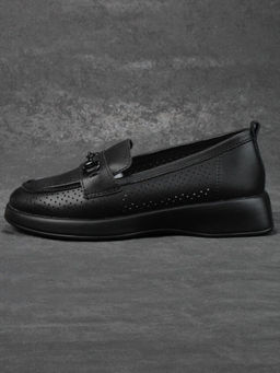 03-YD14-3D BLACK Лоферы женские (натуральная кожа)