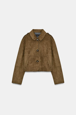 CHAQUETA CORTA EFECTO ANTE / Khaki oscuro - Zara фото 9