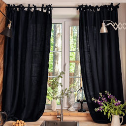 Шторы для кухни с завязками «Этель» Linen collection, 145×180 см - 2 шт., 100% лён, 170 г/м²