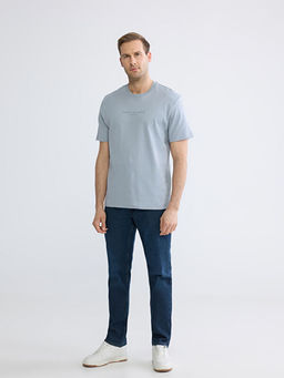 Oversize Fit Bisiklet Yaka Bask?l? Erkek Ti??rt