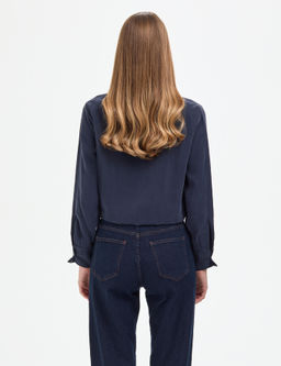 A__k Lacivert Comfort Fit Uzun Kollu G_mlek