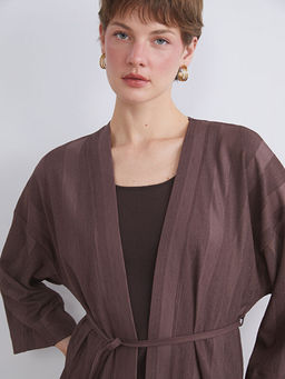 ?al Yaka ?izgili Oversize Kad?n Kimono