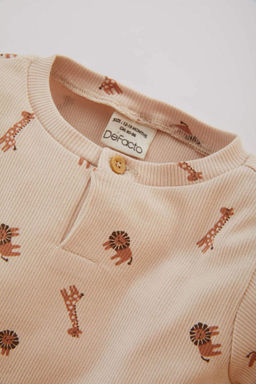 Пижамный комплект в рубчик с длинными рукавами и принтом сафари для маленьких мальчиков - Defacto фото 4