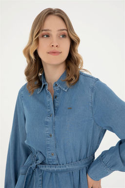 Женское голубое джинсовое платье с воротником-поло Неожиданная скидка в корзине - U.s. polo assn фото 2