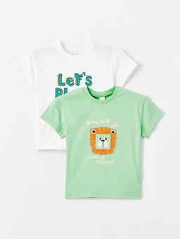 Bisiklet Yaka K?sa Kollu Bask?l? Erkek Bebek Ti??rt 2li