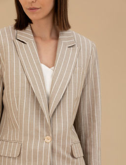 Bej Keten Kar___ml_ Comfort Fit Ceket