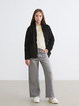 Kap??onlu Pel?? K?z ?ocuk Fermuarl? Sweatshirt