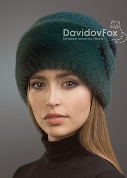 Шапка Лия норка трикотаж изумруд