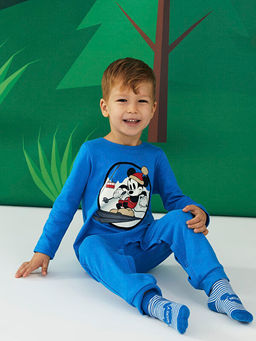 Bisiklet Yaka Uzun Kollu Mickey Mouse Bask?l? Erkek Bebek Tulum 2li - Waikiki фото 3