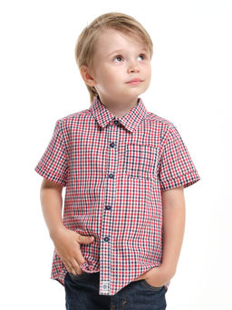 Рубашка в клетку на мальчика модная детский сад UD 7941 красный/синий - Mini maxi фото 4