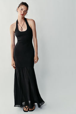 VESTIDO HALTER PUNTO COMBINADO / Negro