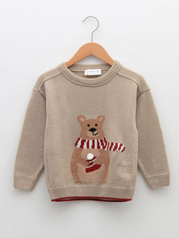 Bisiklet Yaka Uzun Kollu Desenli Erkek Bebek Triko Kazak