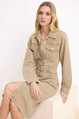 Bej Gomlek Yaka Maxi Denim Elbise TWOSS26EL00039