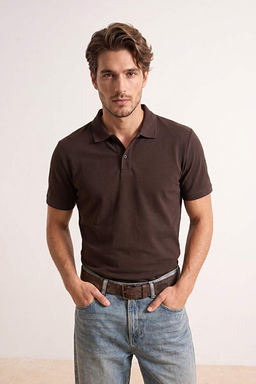 Kahverengi Regular/Normal Kesim Dokulu Polo Yaka T-shirt TMNSS26PO00047
