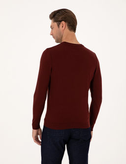 Bordo Slim Fit Bisiklet Yaka Basic Triko Kazak - Pierre cardin фото 5