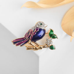 Брошь Птичка на веточке, цветная в золоте - Queen fair фото 3