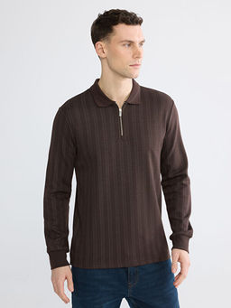 Polo Yaka ?izgili Erkek Sweatshirt