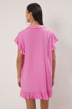 TRENDYOLMILLA Pembe Dokuma Volanl? Plaj Elbisesi TBESS25EL00074