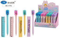 Цена за 2 шт. Ручка шар. "Мишка" (MC-7776) синяя, 0,5мм, цветной корпус, объемный колпачок в виде линейки, наконечник с фигуркой