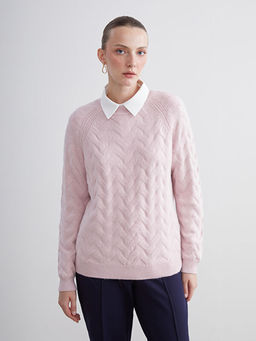 Bisiklet Yaka Kendinden Desenli Kad?n Triko Kazak