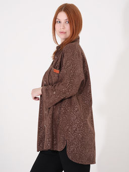 Женская рубашка из вельвета больших размеров - Almond фото 3