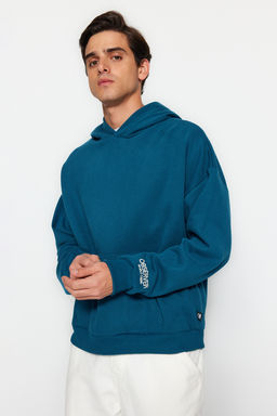 TRENDYOL MAN Siyah Kapusonlu Oversize/Genis Kesim Nak?sl? Etiketli Yumusak Kumas Sweatshirt TMNAW24SW00031 - Trendyolmilla фото 3