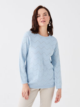 Bisiklet Yaka ?izgili Uzun Kollu Kad?n Triko Kazak