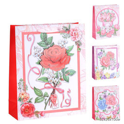 Цена за 12 шт. Пакет подарочный 32x26x10 / 1199M /уп 12/480/Цветы