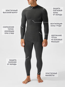 TEKSA Комплект мужской термокальсоны TLP 004 + термофуфайка TLS 004 black-grey