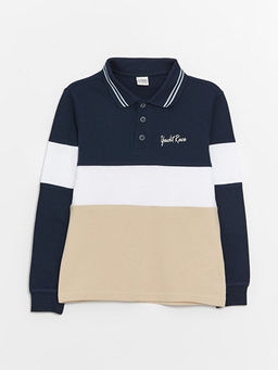 Polo Yaka Renk Bloklu Uzun Kollu Erkek ?ocuk Ti??rt
