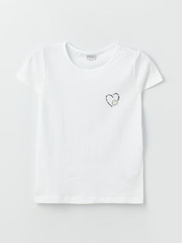 Bisiklet Yaka Bask?l? K?sa Kollu K?z ?ocuk Ti??rt ve Tayt - Waikiki фото 2