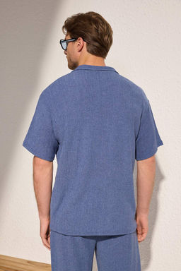 Mint Oversize/Genis Kesim Dokulu Orme Polo Yaka T-shirt TMNSS25PO00045