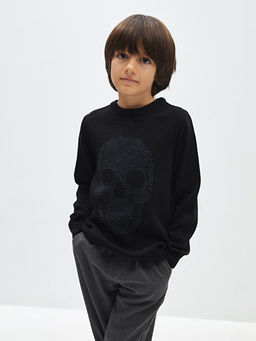 Bisiklet Yaka Desenli Uzun Kollu Erkek ?ocuk Triko Kazak - Waikiki фото 2